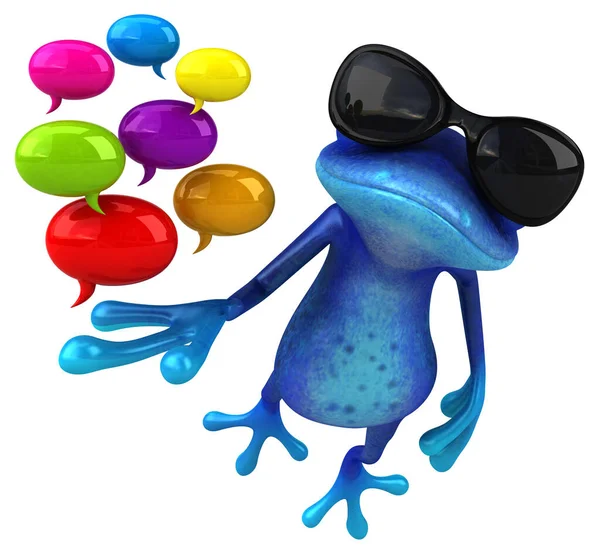 带气泡的有趣的蓝色青蛙 3D说明 — 图库照片