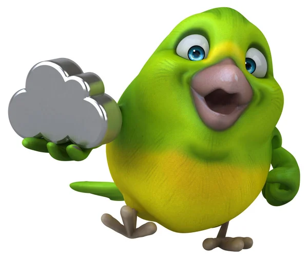Pássaro Verde Divertido Com Nuvem Ilustração — Fotografia de Stock