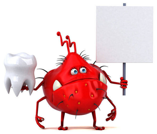 Fun germ with tooth  - 3D Illustration