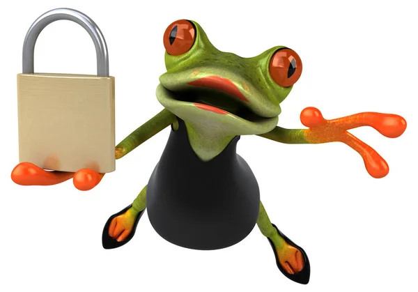 Leuke Kikker Met Padlock Illustratie — Stockfoto