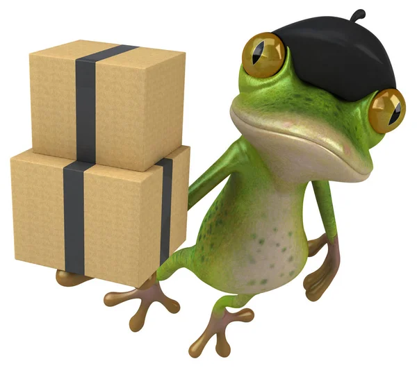 Lustiger Französischer Frosch Mit Schachteln Illustration — Stockfoto
