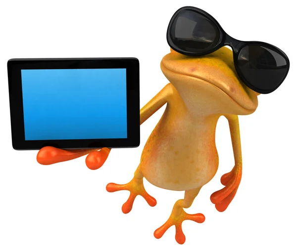 Fun Yellow Frog Tablet Illustration — Stock Photo, Image