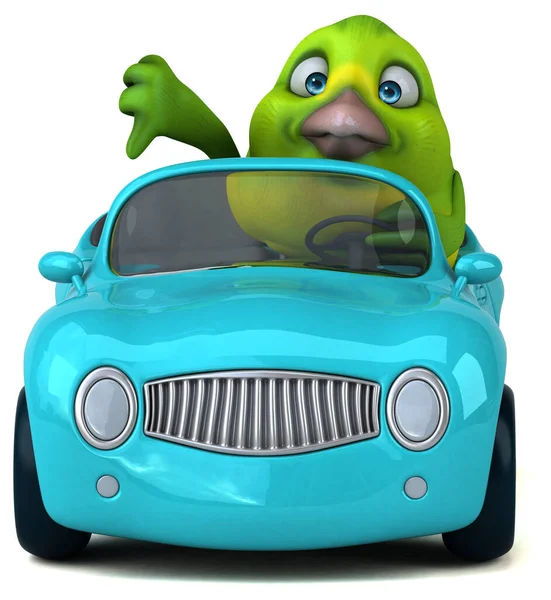 汽车上的绿小鸟 3D图解 — 图库照片