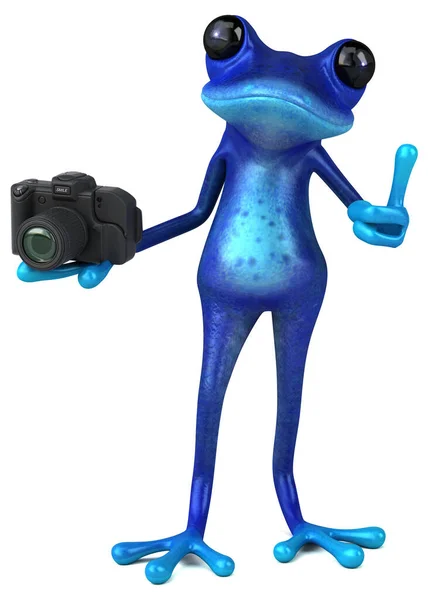 カメラ付きの楽しい青いカエル 3Dイラスト — ストック写真