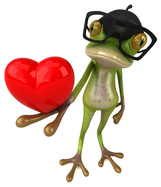 Lustiger Französischer Frosch Mit Herz Illustration — Stockfoto