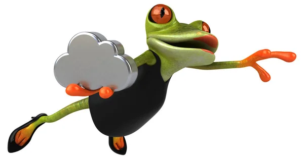 雲との楽しいカエル 3Dイラスト — ストック写真
