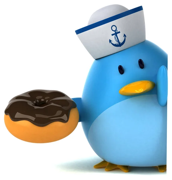 Blauwe Vogel Met Donut Illustratie — Stockfoto