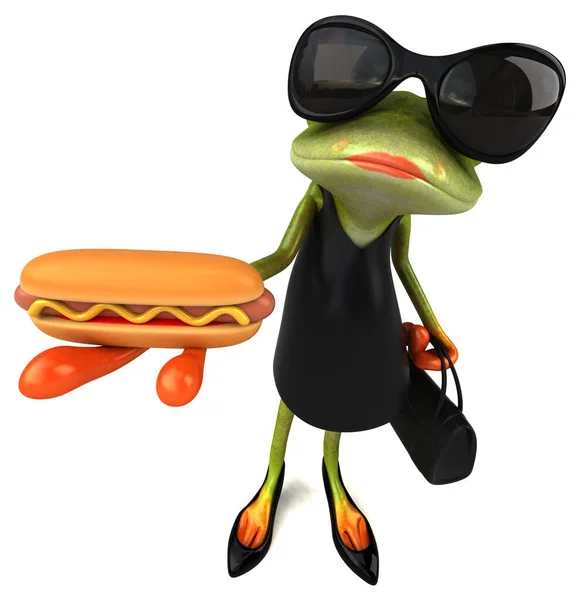 带热狗的有趣青蛙 3D图解 — 图库照片