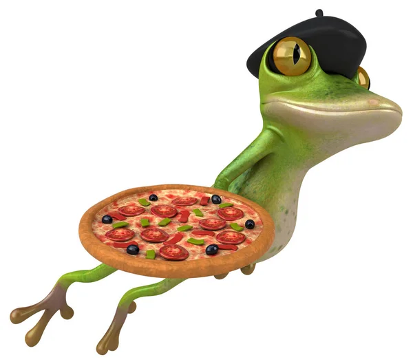 Leuke Franse Kikker Met Pizza Illustratie — Stockfoto