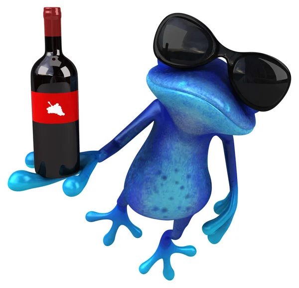 Rolig Blå Groda Med Vin Illustration — Stockfoto