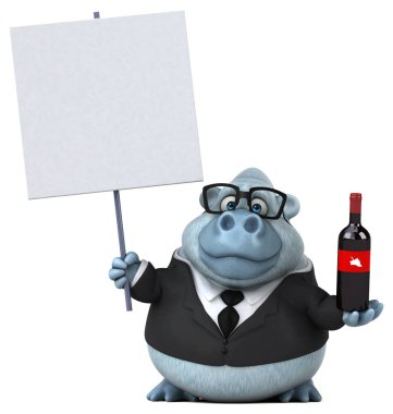 Şarap - 3d çizim ile eğlenceli beyaz maymun