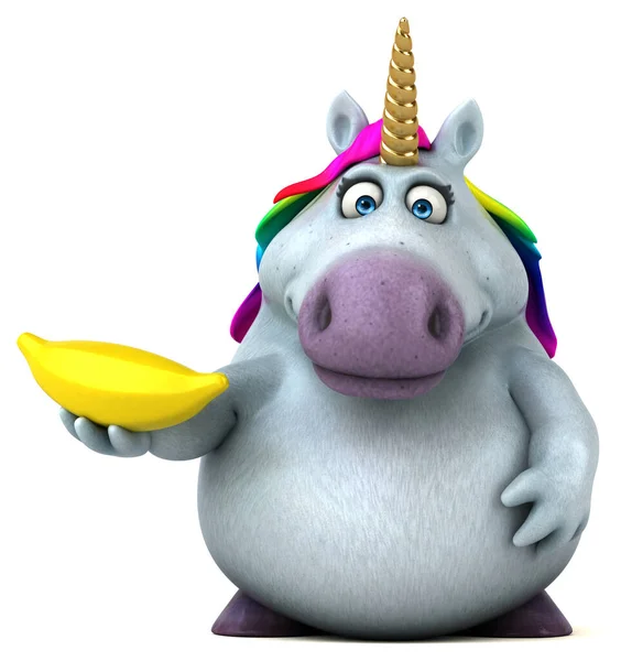 Unicorno Divertente Con Banana Illustrazione — Foto Stock