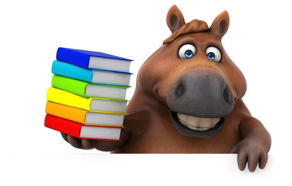 Zabawny Koń Książkami Ilustracja — Zdjęcie stockowe