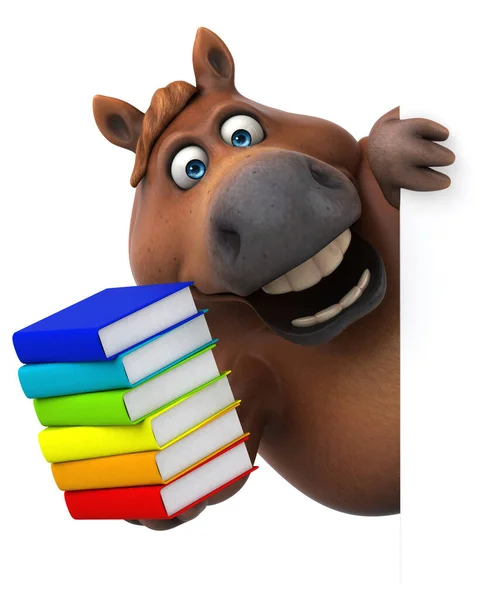Cavalo Divertido Com Livros Ilustração — Fotografia de Stock