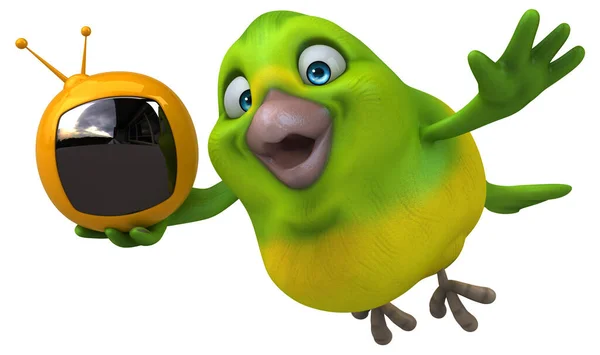 Веселий Зелений Птах Телевізором Ілюстрація — стокове фото