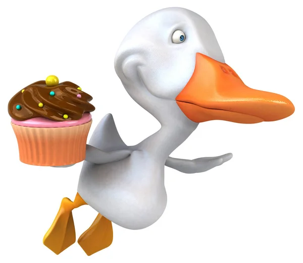 Canard Amusant Avec Cupcake Illustration — Photo