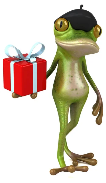 Lustiger Französischer Frosch Mit Geschenk Illustration — Stockfoto