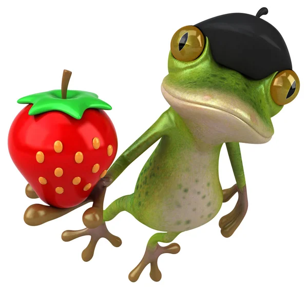 Fun French Βάτραχος Φράουλα Εικονογράφηση — Φωτογραφία Αρχείου