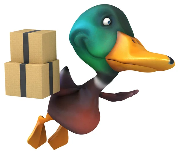 有盒子的有趣鸭 3D图解 — 图库照片