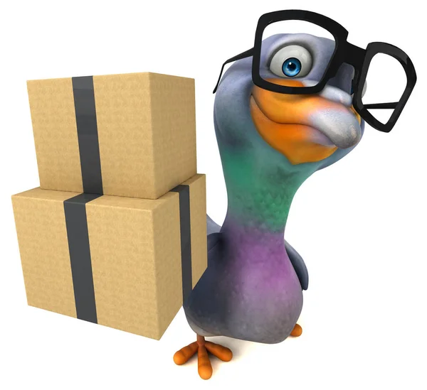 有盒子的有趣鸽子 3D说明 — 图库照片