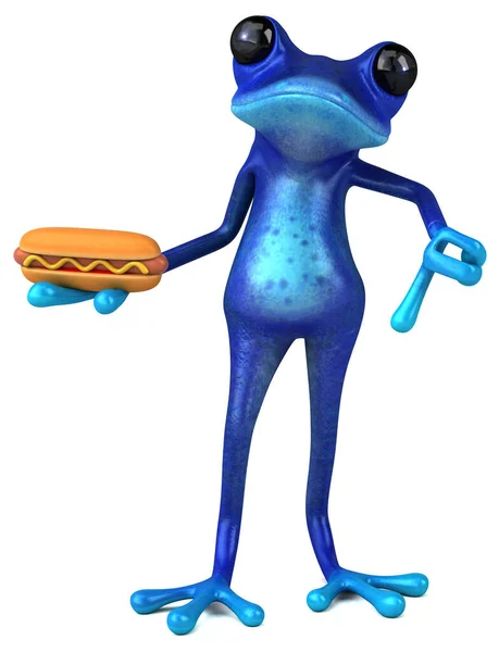 Fun Kék Béka Hotdog Illusztráció — Stock Fotó
