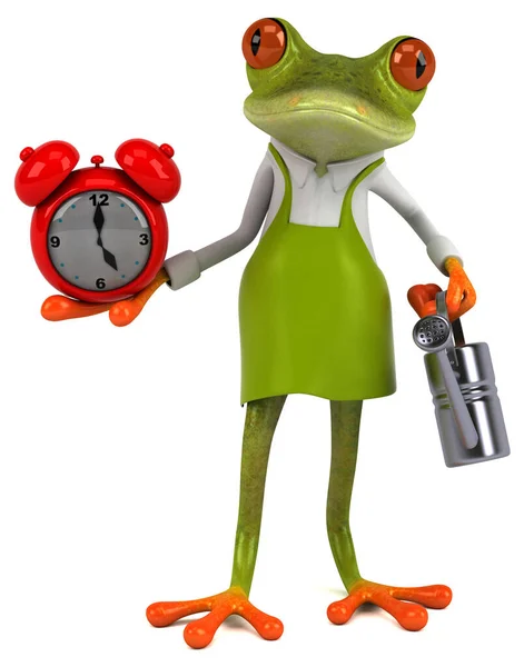 Amusant Jardinier Grenouille Avec Horloge Illustration — Photo