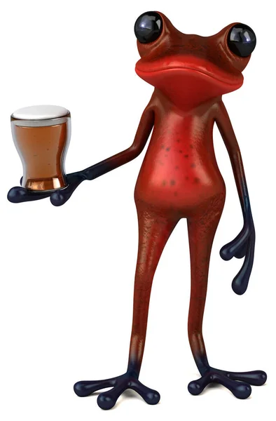Leuke Rode Kikker Met Bier Illustratie — Stockfoto