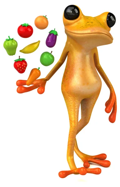 Fun Yellow Frog Ftuits Vegetables Illustration — Stock Photo, Image