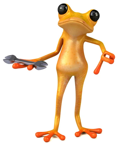 ツール付きの楽しい黄色のカエル 3Dイラスト — ストック写真