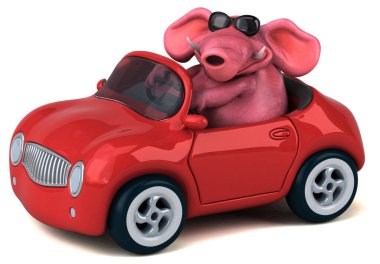 Arabada eğlenceli bir fil - 3D Görüntü