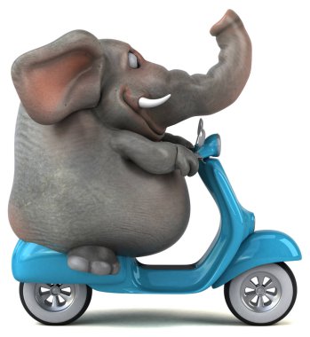 Scooter 'daki Eğlenceli Fil - 3D Görüntü