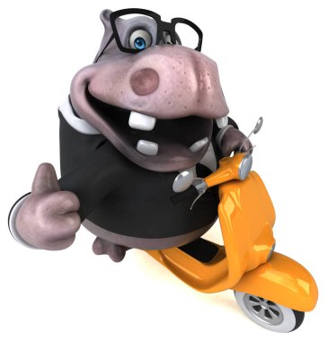 Scooter 'da eğlenceli su aygırı - 3D İllüstrasyon