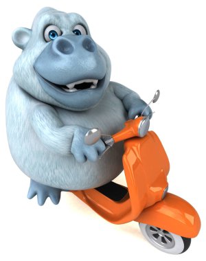 Scooter 'da eğlenceli beyaz goril - 3D Görüntü