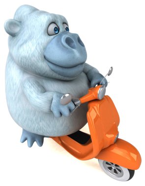 Scooter 'da eğlenceli beyaz goril - 3D Görüntü
