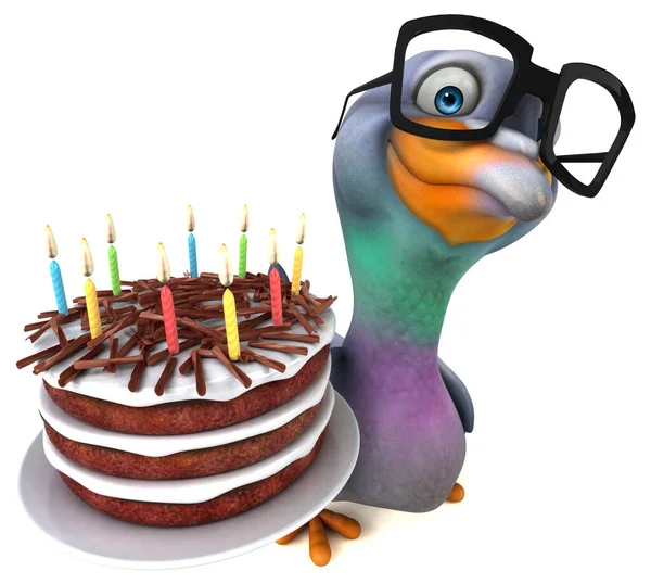 有趣的鸽子与蛋糕 3D插图 — 图库照片