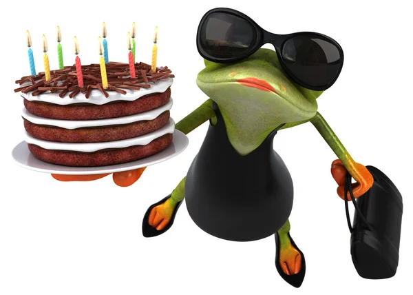 케이크 삽화를 재미있는 개구리 — 스톡 사진
