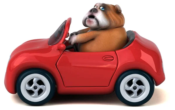 Arabada Eğlenceli Bulldog Illustration — Stok fotoğraf