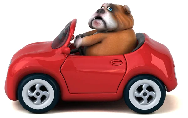 Buldogue Divertido Carro Ilustração — Fotografia de Stock