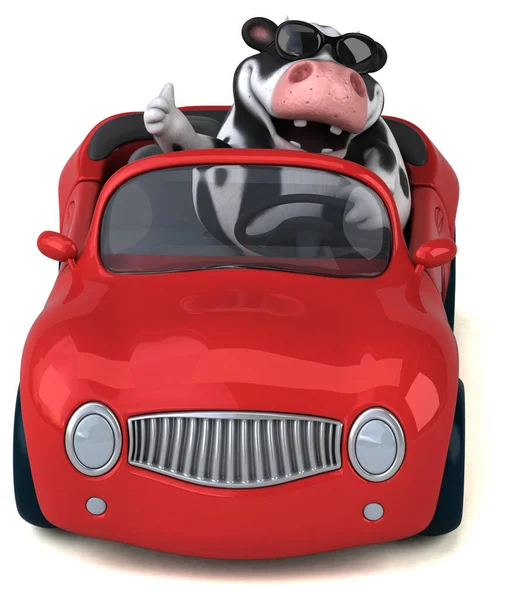 車の上の楽しい牛 3Dイラスト — ストック写真
