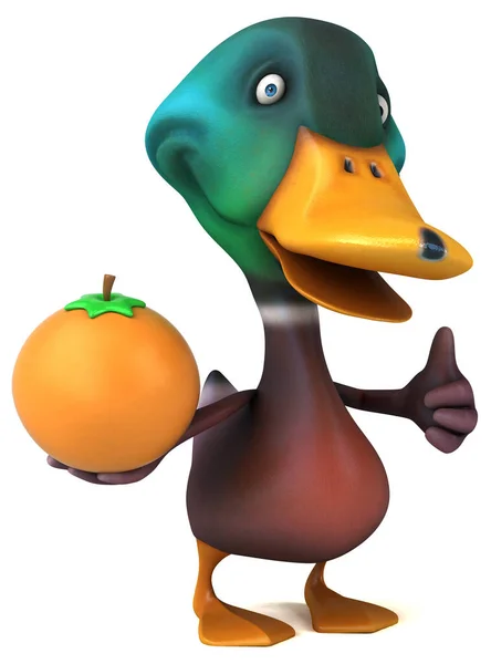 Divertido Pato Con Naranja Ilustración — Foto de Stock