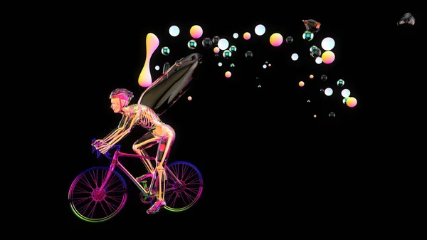 Ilustração Uma Anatomia Ciclista Raios Montando Com Arte Abstrata — Fotografia de Stock