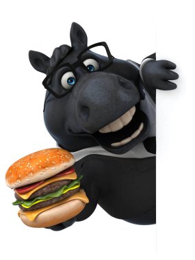 Hamburgerli eğlenceli at - 3D Görüntü