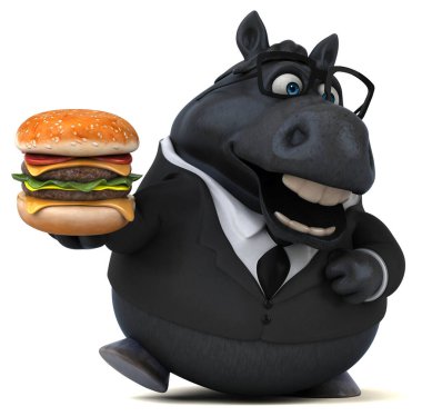 Hamburgerli eğlenceli at - 3D Görüntü