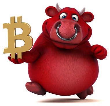 Bitcoin 'li eğlenceli boğa - 3D Görüntü