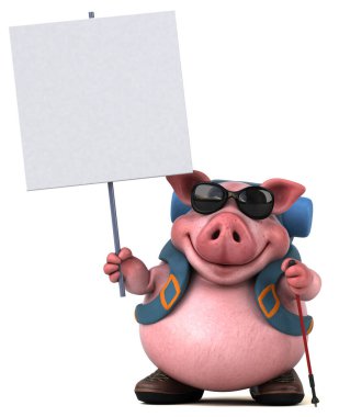 Eğlenceli sırt çantalı domuz çizgi film karakteri