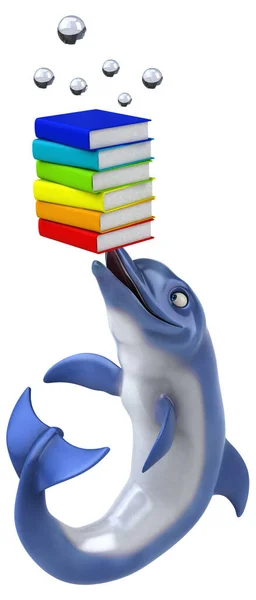 Leuke Dolfijn Met Boeken Illustratie — Stockfoto