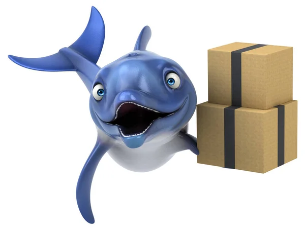 Delfín Divertido Con Cajas Ilustración —  Fotos de Stock