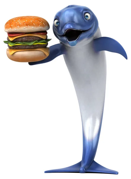 Leuke Dolfijn Met Hamburger Illustratie — Stockfoto
