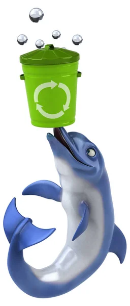Delfín Divertido Con Bin Ilustración — Foto de Stock