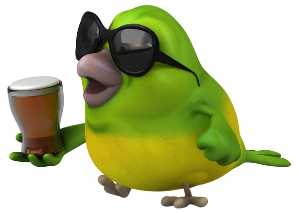 Zabawny Zielony Ptak Piwem Ilustracja — Zdjęcie stockowe
